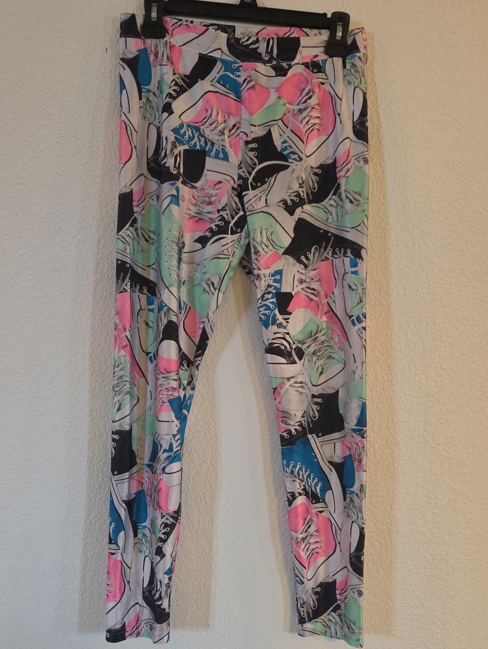 Justice Multi-Color Sneaker Print Leggings - Pink, Green & Blue